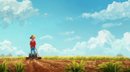 Fototapeta premium Farmer Standing In Field.
