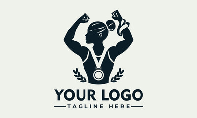 winner athlete with gold medal vector logo