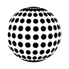 Abstract dotted globe sphere with 3d halftone effect black vector illustration and icon design