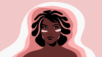 Women with natural cosmetic cream, flat color illustration