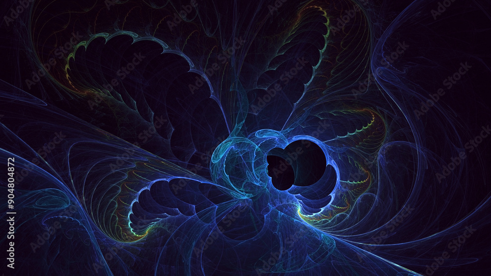 Poster 3d rendering abstract multicolored fractal light background with bright center. its not ai generatd 