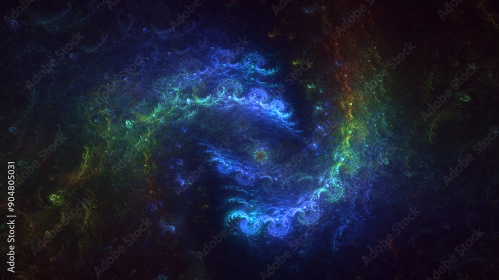 Poster 3d rendering abstract multicolored fractal light background with bright center. its not ai generatd 