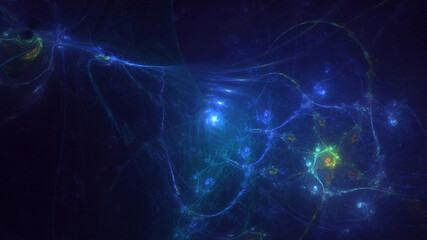 3D rendering abstract multicolored fractal light background with bright center. Its not AI Generatd illustration.