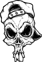 Black White Skull Head Vector 1
