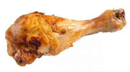 Fried chicken leg isolated on white background.