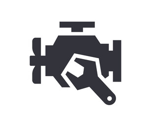 Car engine repair icon. Black vector illustration on white background.