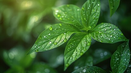 Dewy Green Leaves - A Close-Up View
