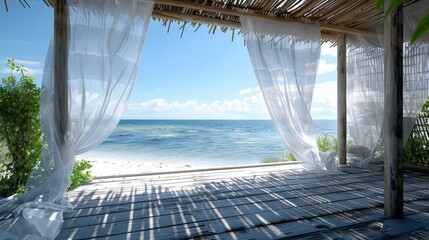 Beach View Through Sheer Curtains