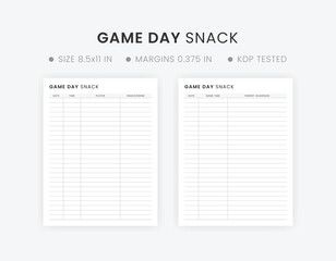 Game Day Snack Volunteer Sign-Up Sheet | Printable Soccer Tournament Snack Schedule | Sports Team Celebration Snack Organizer Template
