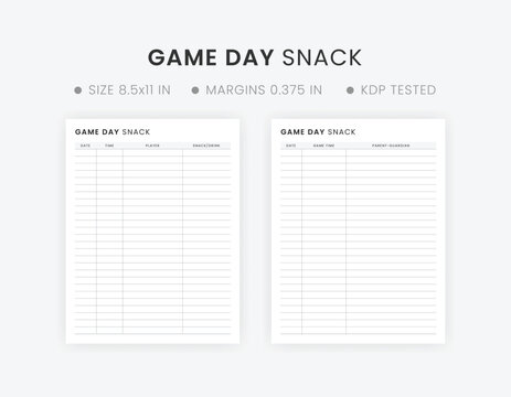 Game Day Snack Volunteer Sign-Up Sheet | Printable Soccer Tournament Snack Schedule | Sports Team Celebration Snack Organizer Template