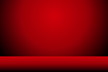 empty 3d studio room background in red gradient color,Smooth blur background like in a room with spot lights shining on the floor or on the stage,Vector illustration