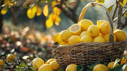 lemons in a basket healthy fruit close-up and rich harvest 