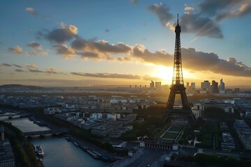 Obraz premium View of the Eiffel Tower with the olympic rings from the Quays of the Seine