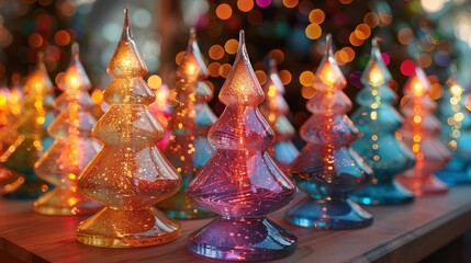 Colorful Glass Christmas Trees with Lights