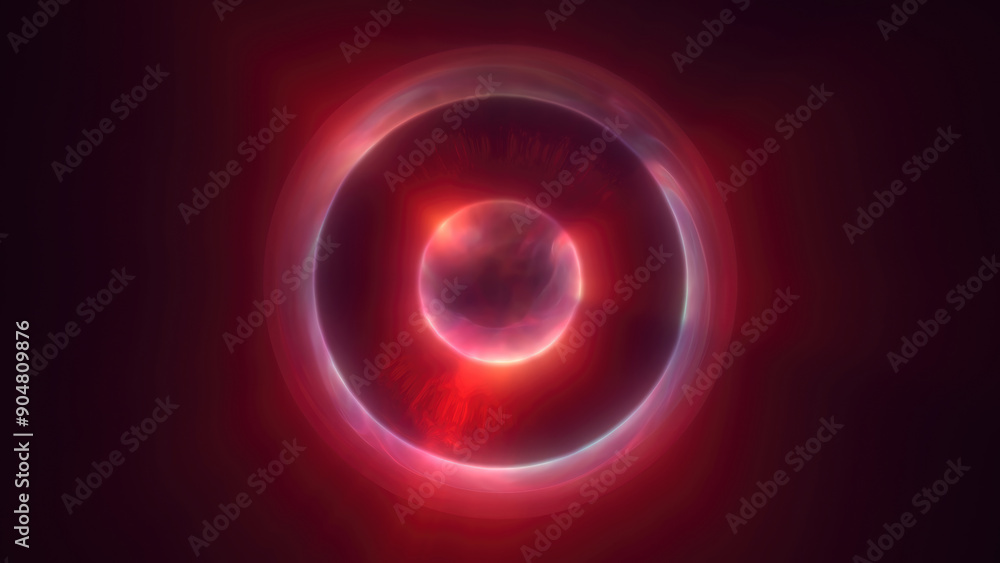 Poster abstract red bright glowing background with a sphere core atom energy burning ball circle made of wa