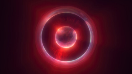 Abstract red bright glowing background with a sphere core atom energy burning ball circle made of waves of energy rays and plasma with light
