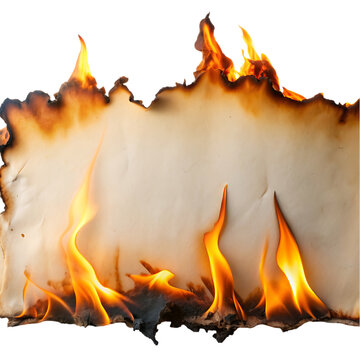 burn paper page edge with fire on transparent background