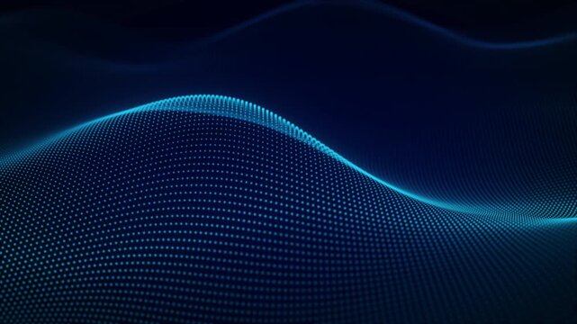Beautiful Blue Wave Technology Background with Dotted Grid Looping Motion for Business Digital Displays