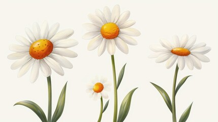 Obraz premium Beautiful watercolor daisies showcase vibrant colors and delicate details, perfect for design projects on a clean, soft background.
