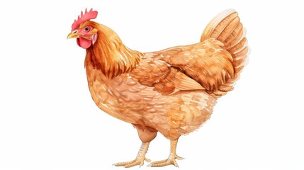 Fototapeta premium A vibrant chicken illustration in watercolor, showcasing its charming features and lively colors. Perfect for farmthemed decor