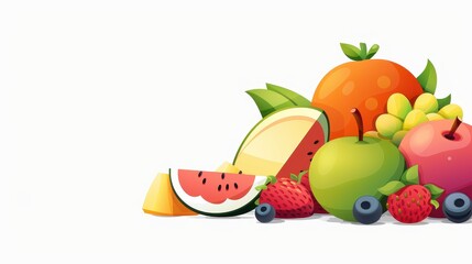 Vibrant fruits on a white canvas, bursting with color and freshness, perfect for any design or culinary project.