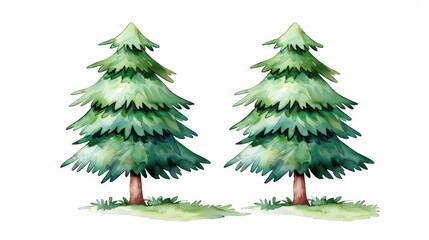 Fototapeta premium Beautiful watercolor illustration of pine and linden trees, perfect for nature lovers and art enthusiasts alike. A serene depiction