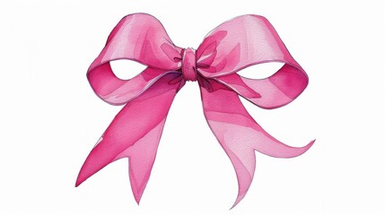 A delicate pink bow with flowing ribbon showcases the beauty of watercolor art, perfect for any creative project or decor.