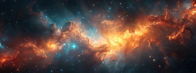 Fototapeta premium Utilize different light sources, such as nebulae, stars, and black holes, to create a sense of depth and illuminate different parts of the composition.