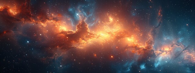 Obraz premium Utilize different light sources, such as nebulae, stars, and black holes, to create a sense of depth and illuminate different parts of the composition.