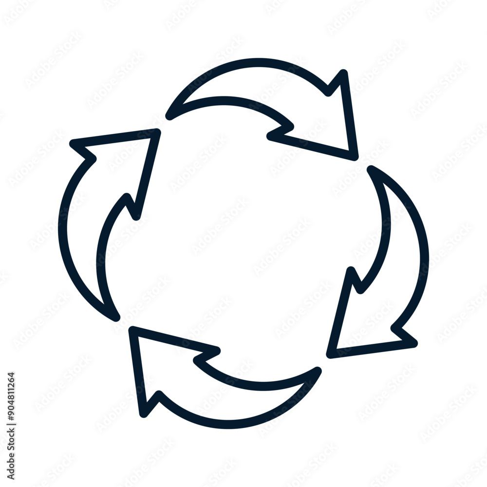 Poster four arrows in a circle. concept of recycling, renewal, circulation. vector linear icon isolated on 
