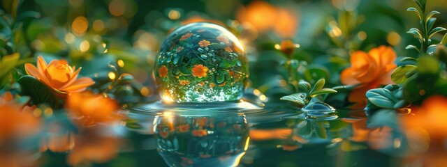 Fototapeta premium A vibrant scene of flowers blooming in the morning grass