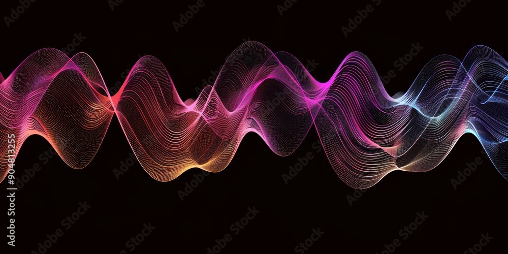 Poster a beautiful and colorful abstract wave pattern set against a bold and striking black background