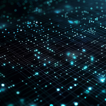 Minimalist Holographic Tech Background with Grid Layout in Black and Electric Blue, Ideal for Digital Interfaces and Websites