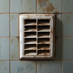 Rusty Ventilation Grille on a Tile Wall
