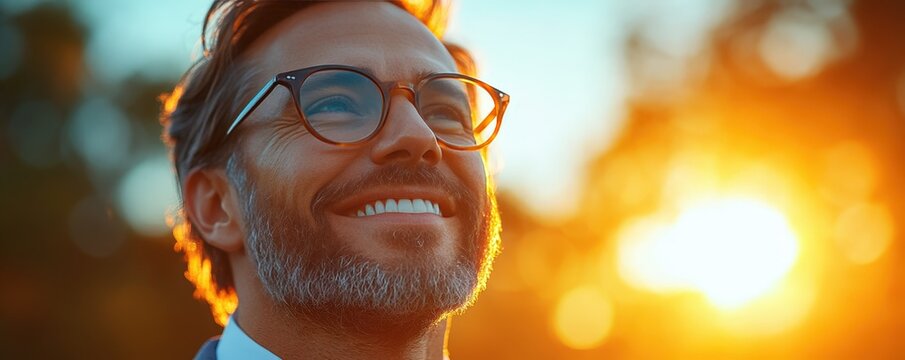 Man smiling while receiving client praise for his legal services, symbolizing professional contentment and client interaction.
