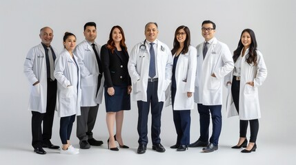 Obraz premium Healthcare professionals from different specialties, standing together in a happy pose with a transparent background