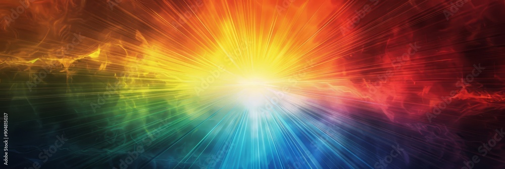 Poster the vibrant burst of a colorful light spectrum aura creates a magical and powerful visual display