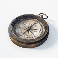 3D Render, Low Poly style of a time-worn compass, on isolated white background, Generative AI