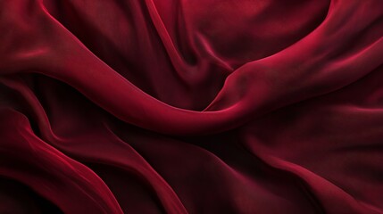 Obraz premium Deep red fabric with a soft and flowing texture, like a luxurious crimson dress. Its rich, wine-colored chiffon pleats create abstract waves, reminiscent of a vampire's cloak.