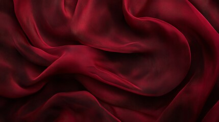 Obraz premium Deep red fabric with a soft and flowing texture, like a luxurious crimson dress. Its rich, wine-colored chiffon pleats create abstract waves, reminiscent of a vampire's cloak.