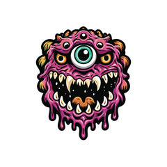 Illustrate a vector representation of a monstrous creature with a single large eye, sharp teeth, and dripping slime.