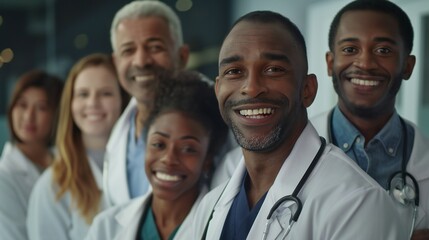 Fototapeta premium Healthcare team, including men and women from different backgrounds, posing cheerfully together