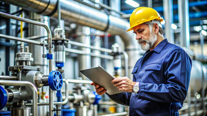 Industrial Engineer Using Tablet in Factory.