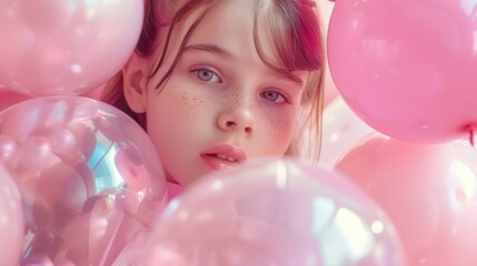 Obraz premium Girl with Pink Balloons