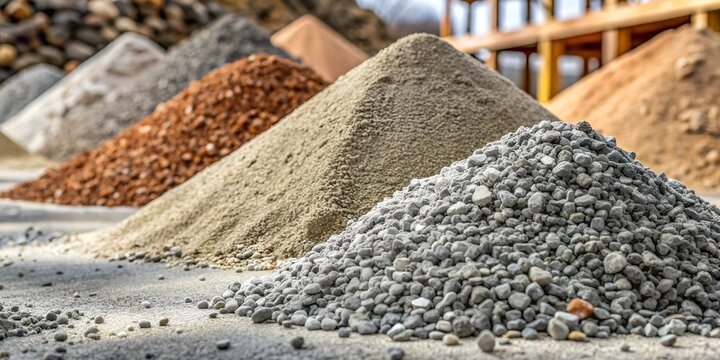 Gravel, Sand, and Stone Piles at a Construction Site.
