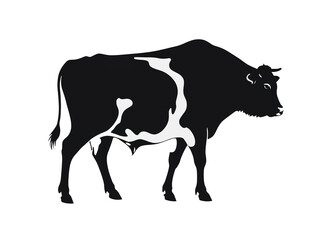 Obraz premium Full body black and white dairy cow silhouette, isolated on transparent background.