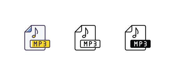 Mp3 Icons thin line and glyph vector icon stock illustration