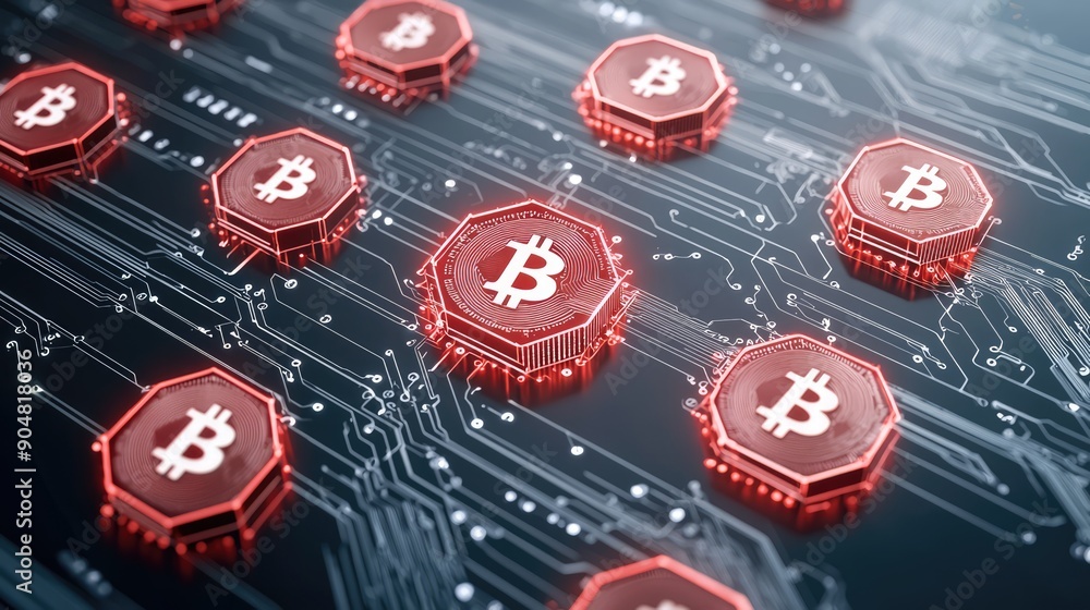 Poster blockchain icons in digital interface: embracing the new economic framework, generate ai