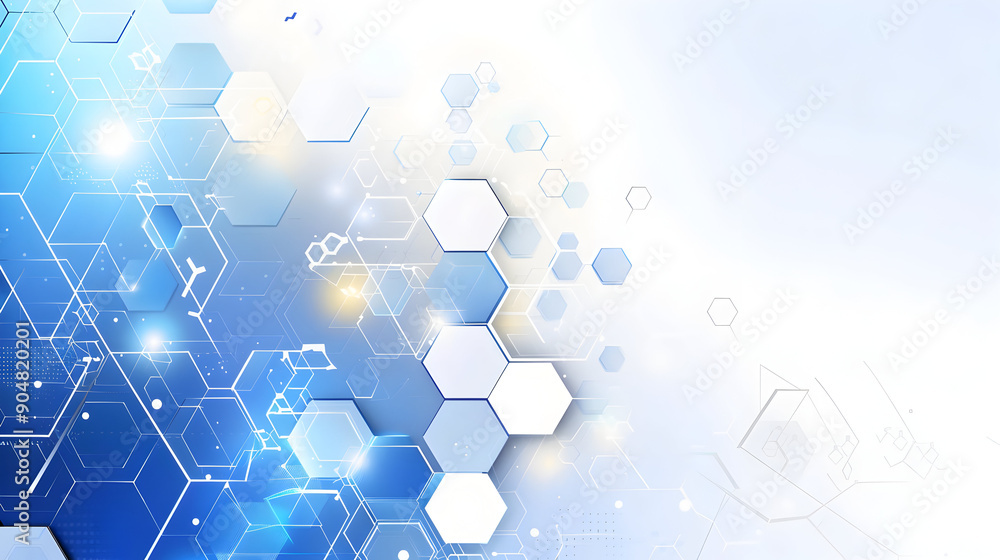 Poster abstract white colorful hexagon concept crafted for technology and science background, generative ai