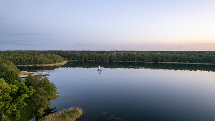 drone aerial view over Strzeszynek lake in summer 